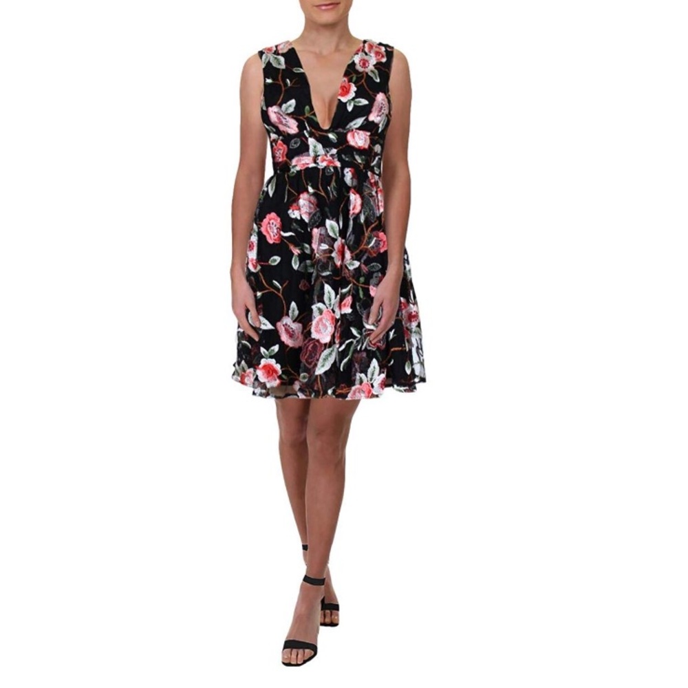 NWT Aqua black floral midi dress crochet knitted